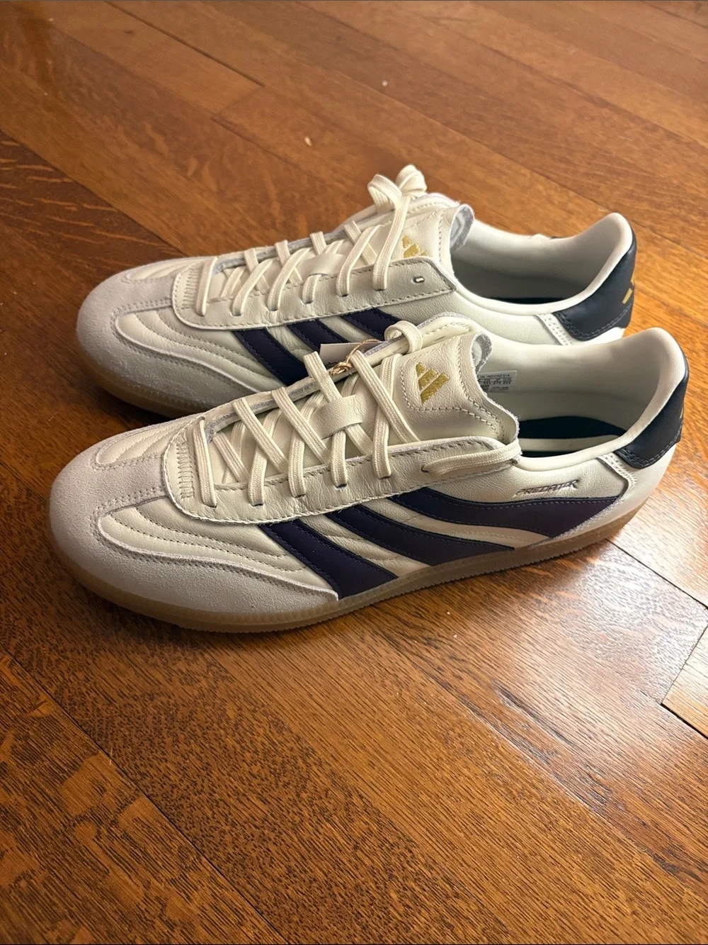 adidas Samba-Style Sneakers in Cream with Navy Stripes